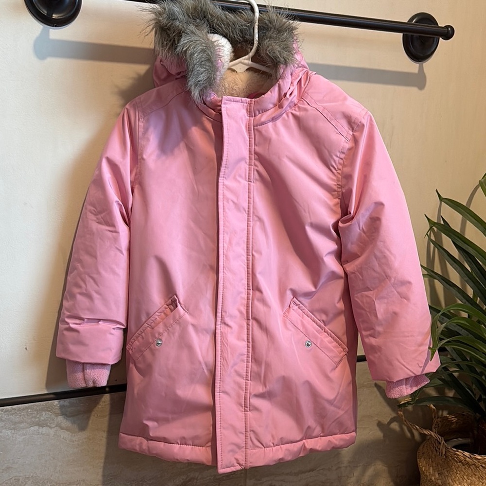 Cat & Jack Toddler Girls Pink Sherpa lined hooded Parka Winter Coat